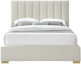 Pierce Mid Century Modern Bed with Deep Channel Tufted Headboard and Elegant Gold & Chrome Legs