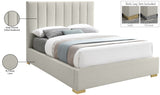 Pierce Mid Century Modern Bed with Deep Channel Tufted Headboard and Elegant Gold & Chrome Legs