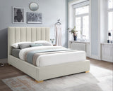 Pierce Mid Century Modern Bed with Deep Channel Tufted Headboard and Elegant Gold & Chrome Legs