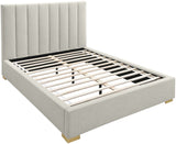 Pierce Mid Century Modern Bed with Deep Channel Tufted Headboard and Elegant Gold & Chrome Legs