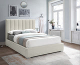 Pierce Mid Century Modern Bed with Deep Channel Tufted Headboard and Elegant Gold & Chrome Legs