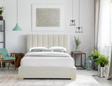 Pierce Mid Century Modern Bed with Deep Channel Tufted Headboard and Elegant Gold & Chrome Legs