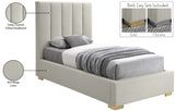 Pierce Mid Century Modern Bed with Deep Channel Tufted Headboard and Elegant Gold & Chrome Legs