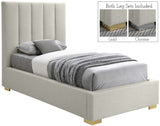 Pierce Mid Century Modern Bed with Deep Channel Tufted Headboard and Elegant Gold & Chrome Legs