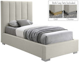 Pierce Mid Century Modern Bed with Deep Channel Tufted Headboard and Elegant Gold & Chrome Legs