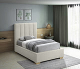 Pierce Mid Century Modern Bed with Deep Channel Tufted Headboard and Elegant Gold & Chrome Legs