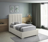 Pierce Mid Century Modern Bed with Deep Channel Tufted Headboard and Elegant Gold & Chrome Legs