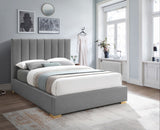 Pierce Mid Century Modern Bed with Deep Channel Tufted Headboard and Elegant Gold & Chrome Legs