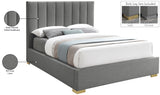 Pierce Mid Century Modern Bed with Deep Channel Tufted Headboard and Elegant Gold & Chrome Legs