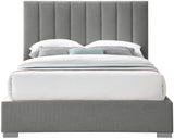 Pierce Mid Century Modern Bed with Deep Channel Tufted Headboard and Elegant Gold & Chrome Legs