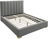 Pierce Mid Century Modern Bed with Deep Channel Tufted Headboard and Elegant Gold & Chrome Legs