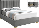 Pierce Mid Century Modern Bed with Deep Channel Tufted Headboard and Elegant Gold & Chrome Legs