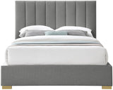 Pierce Mid Century Modern Bed with Deep Channel Tufted Headboard and Elegant Gold & Chrome Legs