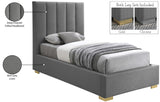 Pierce Mid Century Modern Bed with Deep Channel Tufted Headboard and Elegant Gold & Chrome Legs
