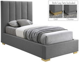 Pierce Mid Century Modern Bed with Deep Channel Tufted Headboard and Elegant Gold & Chrome Legs