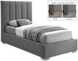 Pierce Mid Century Modern Bed with Deep Channel Tufted Headboard and Elegant Gold & Chrome Legs