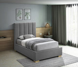 Pierce Mid Century Modern Bed with Deep Channel Tufted Headboard and Elegant Gold & Chrome Legs