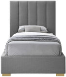 Pierce Mid Century Modern Bed with Deep Channel Tufted Headboard and Elegant Gold & Chrome Legs