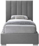 Pierce Mid Century Modern Bed with Deep Channel Tufted Headboard and Elegant Gold & Chrome Legs