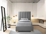 Pierce Mid Century Modern Bed with Deep Channel Tufted Headboard and Elegant Gold & Chrome Legs
