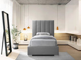 Pierce Mid Century Modern Bed with Deep Channel Tufted Headboard and Elegant Gold & Chrome Legs