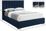 Pierce Mid Century Modern Bed with Deep Channel Tufted Headboard and Elegant Gold & Chrome Legs
