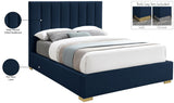 Pierce Mid Century Modern Bed with Deep Channel Tufted Headboard and Elegant Gold & Chrome Legs