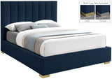 Pierce Mid Century Modern Bed with Deep Channel Tufted Headboard and Elegant Gold & Chrome Legs