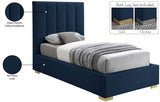Pierce Mid Century Modern Bed with Deep Channel Tufted Headboard and Elegant Gold & Chrome Legs