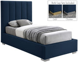 Pierce Mid Century Modern Bed with Deep Channel Tufted Headboard and Elegant Gold & Chrome Legs