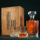 Police Tactical Blue Tattered American Flag Whiskey | 730mL Decanter 2 Whiskey Glass