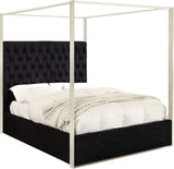 Porter Canopy Bed with Elegant Tufted Headboard and Chrome Frame for Luxurious Bedroom Décor