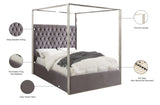 Porter Canopy Bed with Elegant Tufted Headboard and Chrome Frame for Luxurious Bedroom Décor