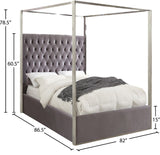 Porter Canopy Bed with Elegant Tufted Headboard and Chrome Frame for Luxurious Bedroom Décor