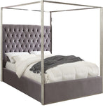 Porter Canopy Bed with Elegant Tufted Headboard and Chrome Frame for Luxurious Bedroom Décor
