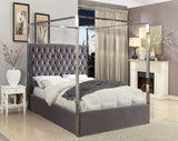 Porter Canopy Bed with Elegant Tufted Headboard and Chrome Frame for Luxurious Bedroom Décor