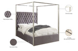 Porter Canopy Bed with Elegant Tufted Headboard and Chrome Frame for Luxurious Bedroom Décor