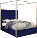 Porter Canopy Bed with Elegant Tufted Headboard and Chrome Frame for Luxurious Bedroom Décor