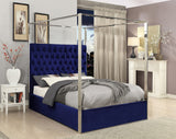 Porter Canopy Bed with Elegant Tufted Headboard and Chrome Frame for Luxurious Bedroom Décor