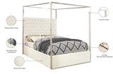 Porter Canopy Bed with Elegant Tufted Headboard and Chrome Frame for Luxurious Bedroom Décor