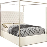Porter Canopy Bed with Elegant Tufted Headboard and Chrome Frame for Luxurious Bedroom Décor