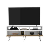 Tori 54" Wide Two-Door Cabinet TV Stand with Pull-Down Doors, Three Open Shelves, Cable Management and Modern Metal Legs, Media Console for Living Room, Entertainment Center Storage for TV up to 60"