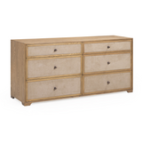 Laurentis 64" Light Taupe Suede and Wood 6-Drawer Dresser