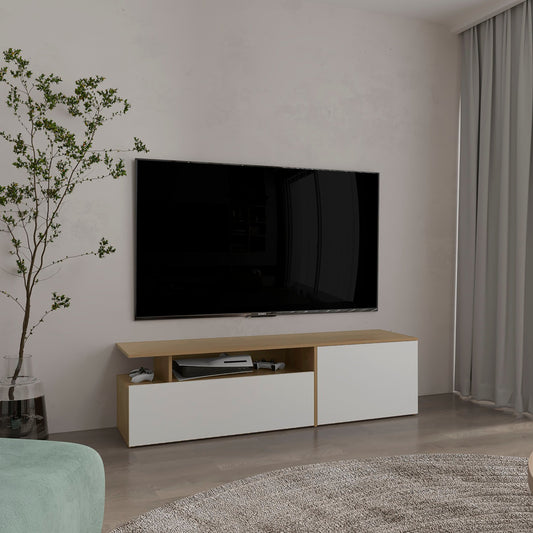 Selma Floating 63" Wide TV Stand with Two Cabinets, Six Open Shelves, Wall-Mounted Entertainment Center with Cable Management, Modern Media Console for Living Room Organizing and Home Decor
