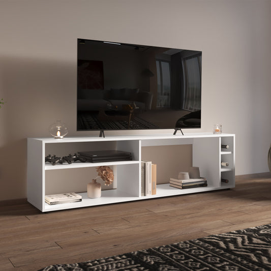 Suxta 63" Wide TV Stand with Three Open Shelves, Three Bottle Cubbies, Cable Management, Modern Bar TV Console for Living Room, Media Storage, Entertainment Center for TVs up to 65", Stylish Home Furniture
