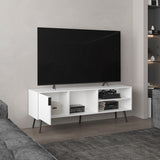 TUHOME Vulcan 63" Wide Modern TV Stand with One Cabinet, Three Open Shelves and Cable Management, Stylish Entertainment Console for 70" TV, Living Room Media Unit with Storage for Devices, Decor and Accessories