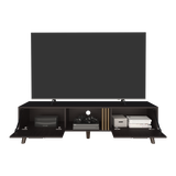 TUHOME Vance 63" Wide TV Stand with Two Pull-Down Cabinets, Open Shelves, Cable Management System, Modern Entertainment Console for Living Room, TV Room, Media Storage and Home Organization