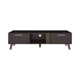 TUHOME Vance 63" Wide TV Stand with Two Pull-Down Cabinets, Open Shelves, Cable Management System, Modern Entertainment Console for Living Room, TV Room, Media Storage and Home Organization
