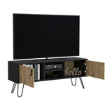 TUHOME Huna TV Stand with Hairpin Legs, Dual Enclosed Storage Doors, Central Open Shelves and Cable Management Offering Modern Entertainment Organization and Durable Engineered Wood Construction for Contemporary Living Rooms