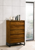 Reed Engineered Wood Mid Century Chest - Antique Coffee Finish with Sleek Matte Black Base Design